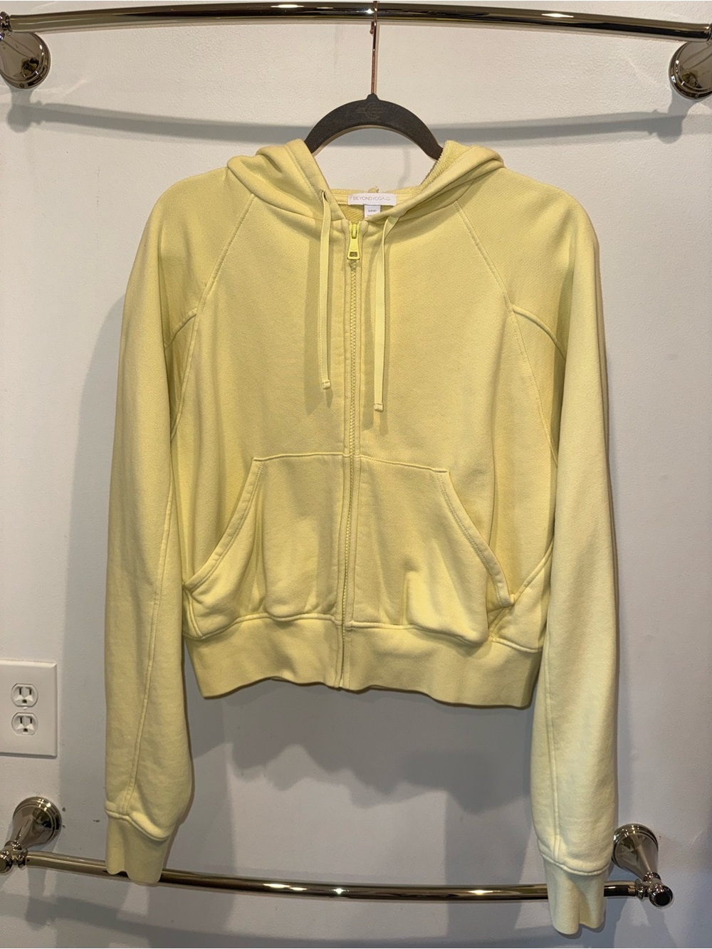 Beyond Yoga Soft Pale Yellow Zip Hoodie with Kangaroo Pockets